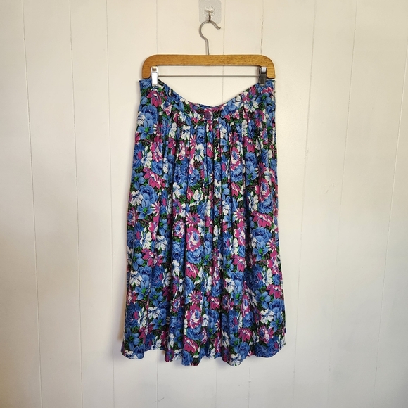 Vintage Midi Skirt 90s Blue Floral Flowy 1990s Feminine Pretty Cottagecore Large - Picture 2 of 7